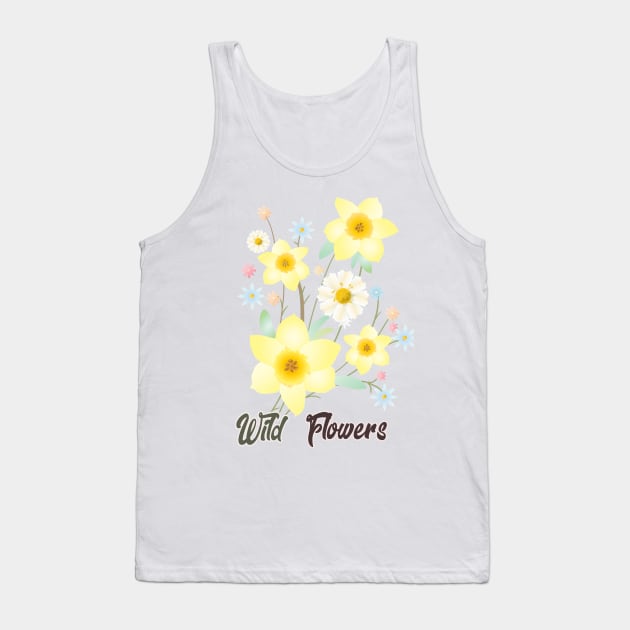 Wildflowers Watercolor Painting Pattern Beautiful Gifts, Daffodil Yellow Flowers, Floral Modern Design Spring Time Birthday, Funny Summer Anniversary, Holiday Presents for girl, for woman, kids Tank Top by sofiartmedia